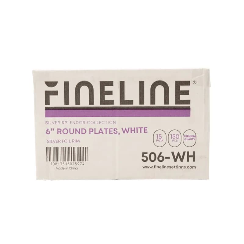 Plate 6 IN Plastic White Silver Round 150/Case