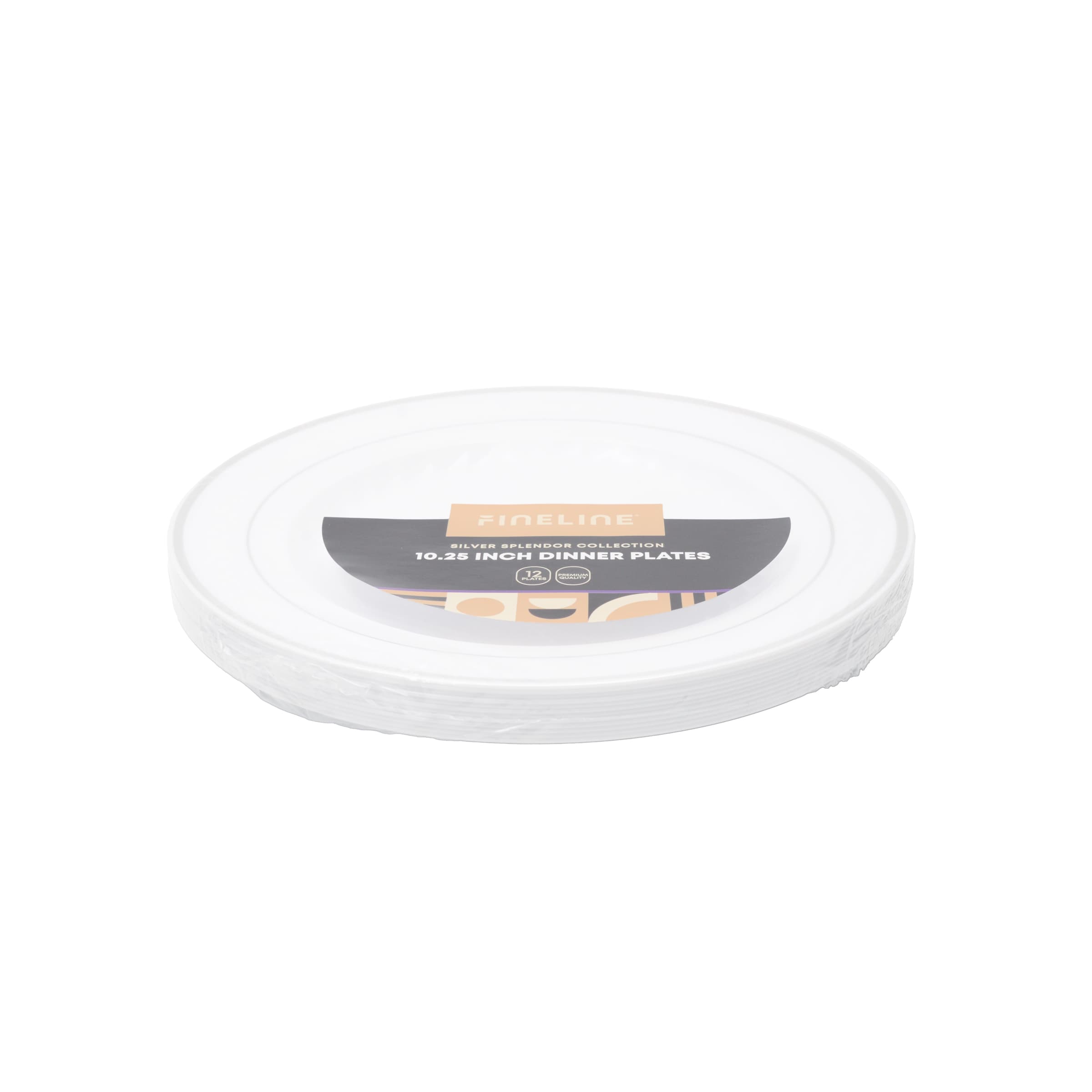 Plate 10 IN Plastic White Silver Round 120/Case
