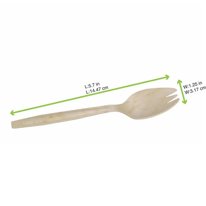 Spork 5.7 IN Wood Natural 250 Count/Pack 8 Packs/Case 2000 Count/Case
