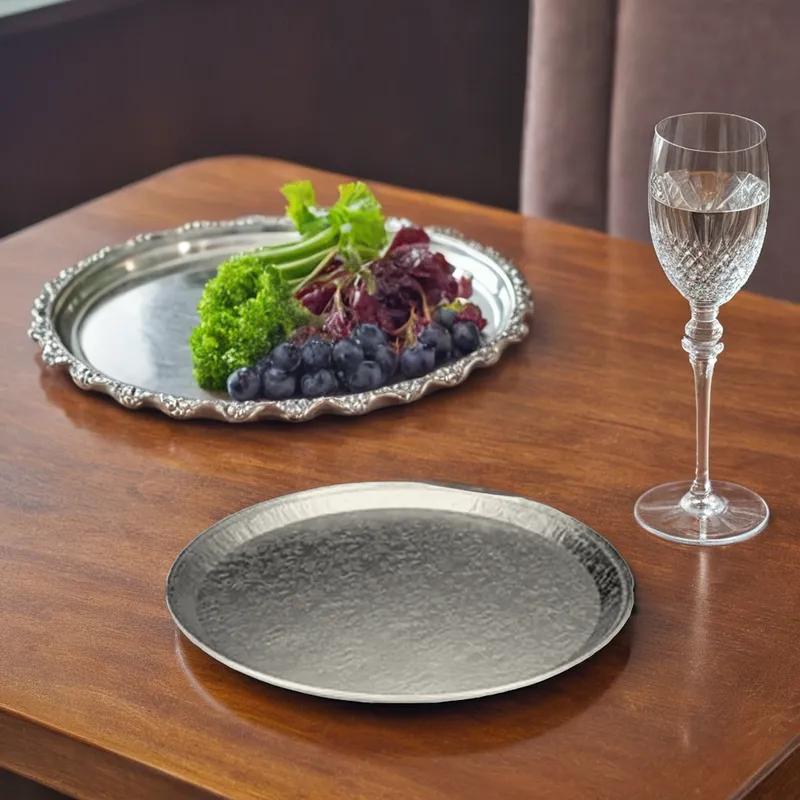 Serving Tray 18X1 IN Aluminum Silver Round Embossed 25/Case