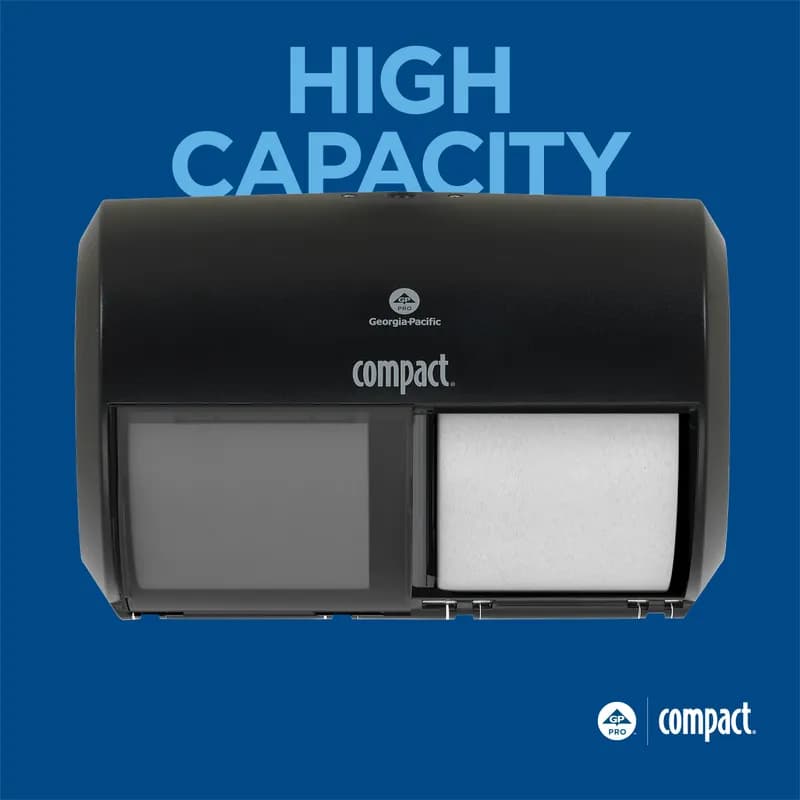 Compact® Toilet Paper Dispenser 6.75X10.12 IN Wall Mount Black 2-Roll Coreless Side-by-Side High Capacity 1/Each