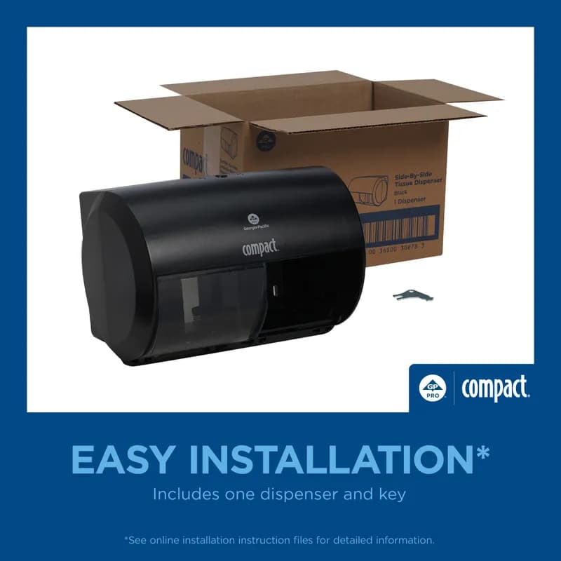 Compact® Toilet Paper Dispenser 6.75X10.12 IN Wall Mount Black 2-Roll Coreless Side-by-Side High Capacity 1/Each