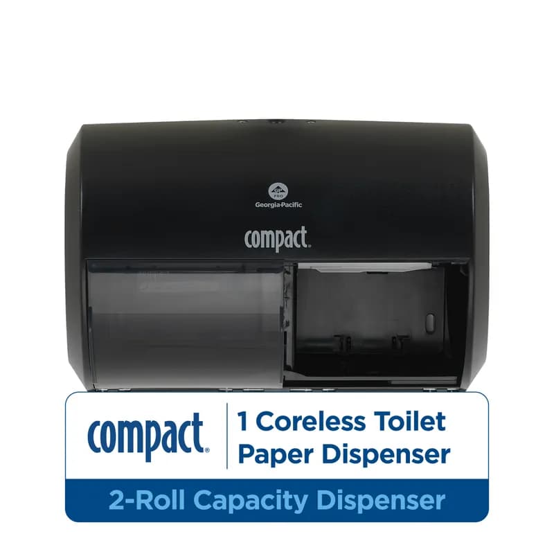 Compact® Toilet Paper Dispenser 6.75X10.12 IN Wall Mount Black 2-Roll Coreless Side-by-Side High Capacity 1/Each