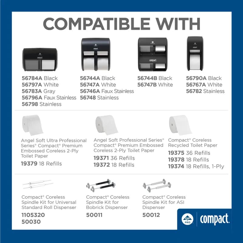 Compact® Toilet Paper Dispenser 6.75X10.12 IN Wall Mount Black 2-Roll Coreless Side-by-Side High Capacity 1/Each