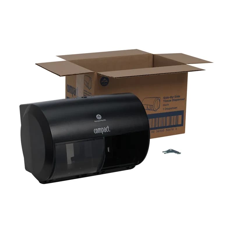 Compact® Toilet Paper Dispenser 6.75X10.12 IN Wall Mount Black 2-Roll Coreless Side-by-Side High Capacity 1/Each