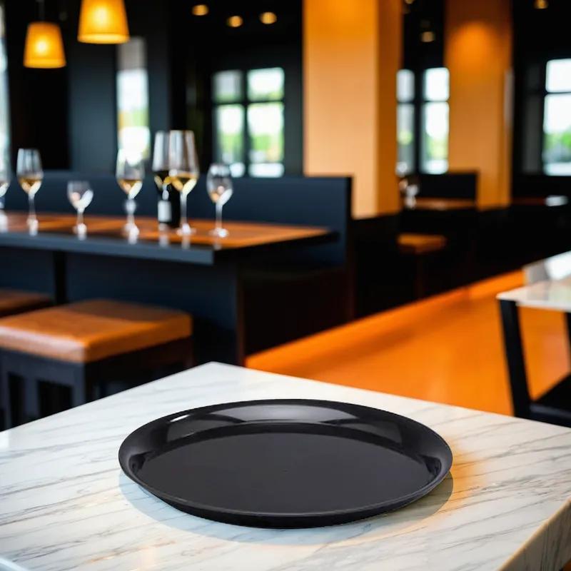 WNA CheckMate Serving Tray 12 IN PS Black Round 25/Case