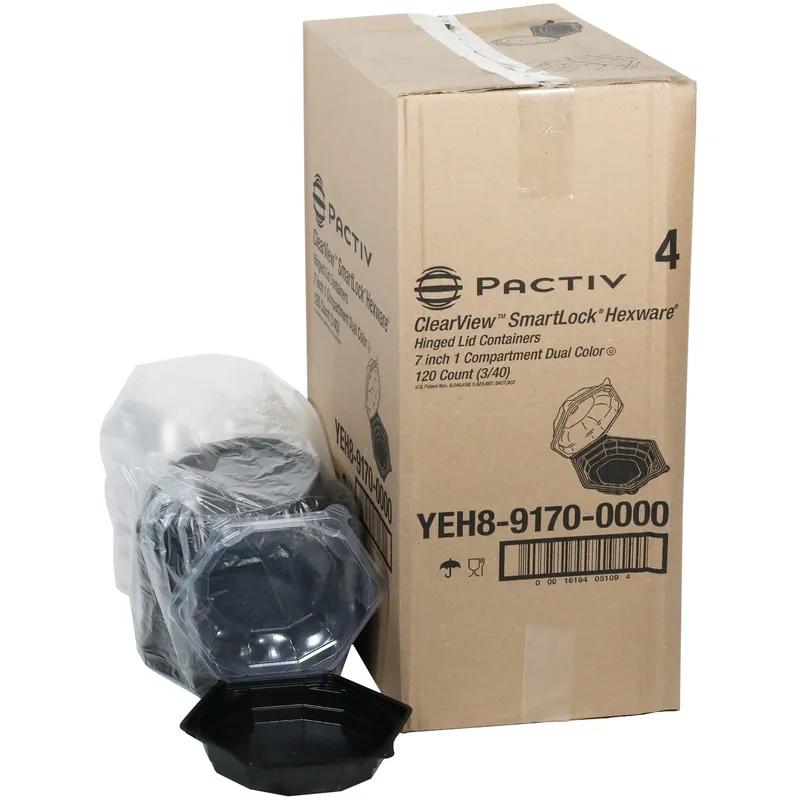 Take-Out Container Hinged With Dome Lid 7.5X3 IN OPS Black Clear Hexagon 120/Case