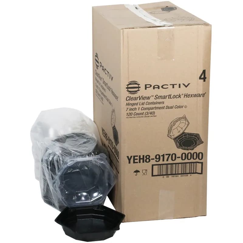 Take-Out Container Hinged With Dome Lid 7.5X3 IN OPS Black Clear Hexagon 120/Case