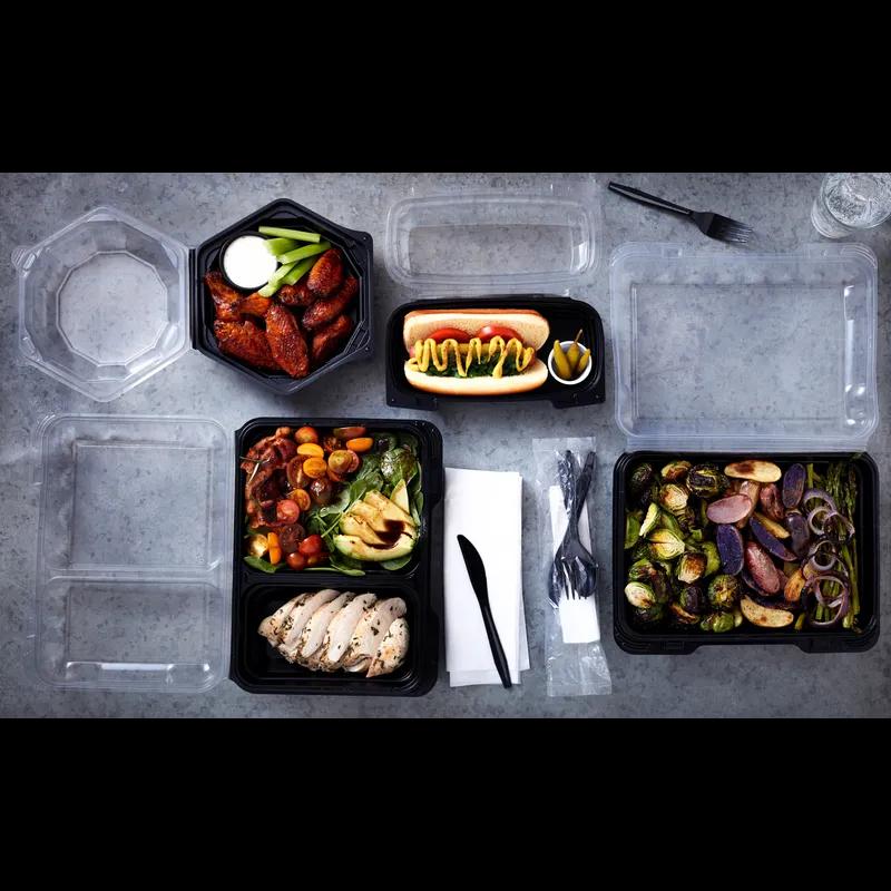 Take-Out Container Hinged With Dome Lid 7.5X3 IN OPS Black Clear Hexagon 120/Case