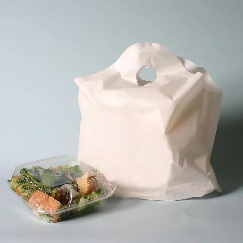 Take-Out Bag 24X11X20 IN HDPE 1.25MIL White Unprinted With Wave Top Closure Gusset With Handle 250/Case