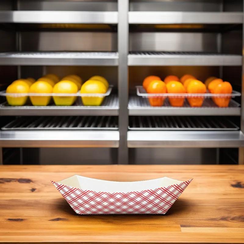 Food Tray 10 LB Paper White Red Rectangle 250/Case