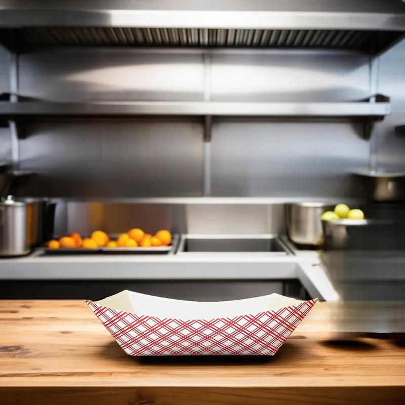 Food Tray 10 LB Paper White Red Rectangle 250/Case