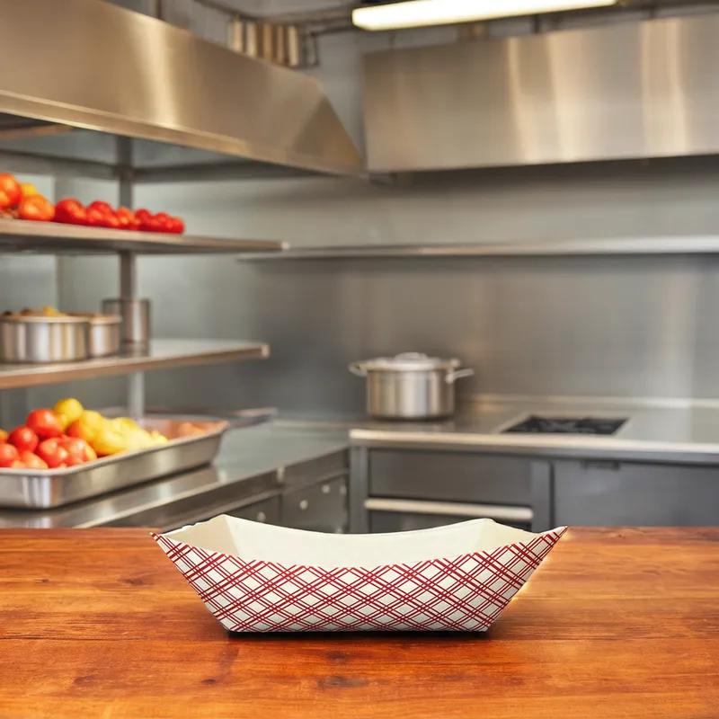 Food Tray 10 LB Paper White Red Rectangle 250/Case