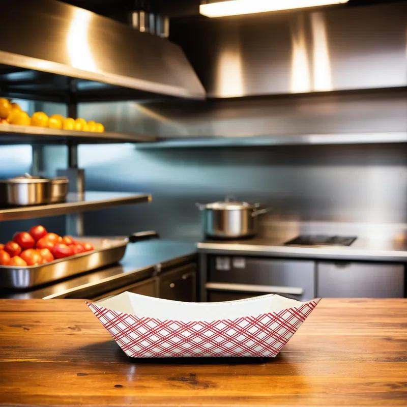 Food Tray 10 LB Paper White Red Rectangle 250/Case