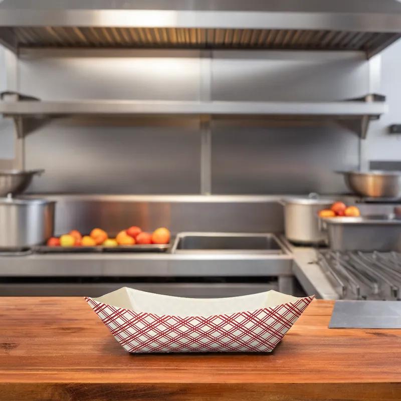 Food Tray 10 LB Paper White Red Rectangle 250/Case