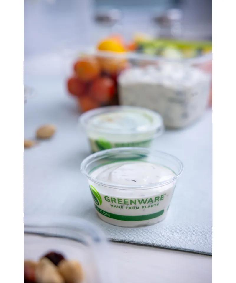 Greenware® Souffle & Portion Cup 2 OZ PLA Clear Stock Print Round 2000/Case