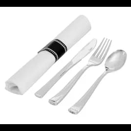 Silver Secrets 4PC Cutlery Kit Paper Plastic Silver With Napkin,Fork,Knife,Teaspoon 100/Case