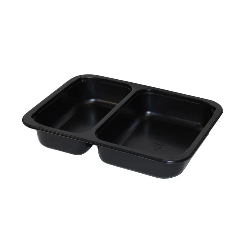 Take-Out Container Base 6.5X8.5X1.5 IN 2 Compartment CPET Black Rectangle Oven Safe 390/Case