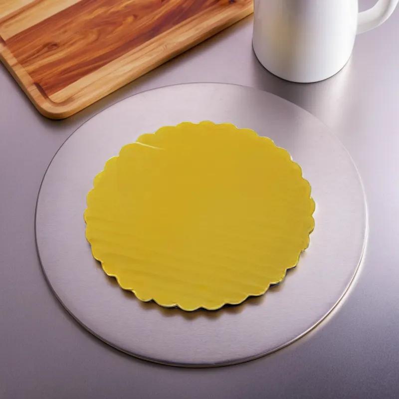 Cake Board 6.25 IN Corrugated Paperboard Gold Round Scalloped 200/Case
