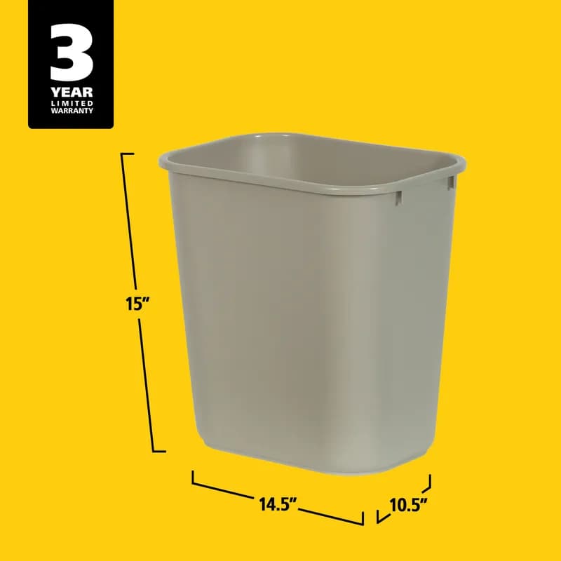1-Stream Trash Can 14.75X10.25X15.75 IN 7 GAL 28 QT Beige Rectangle Resin Deskside 1/Each