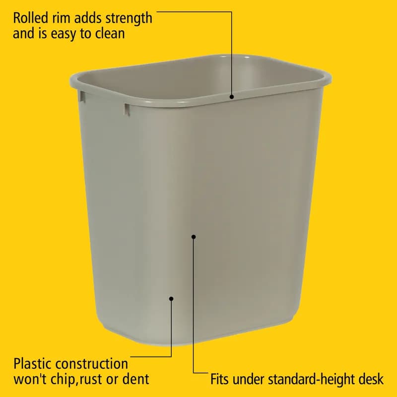 1-Stream Trash Can 14.75X10.25X15.75 IN 7 GAL 28 QT Beige Rectangle Resin Deskside 1/Each