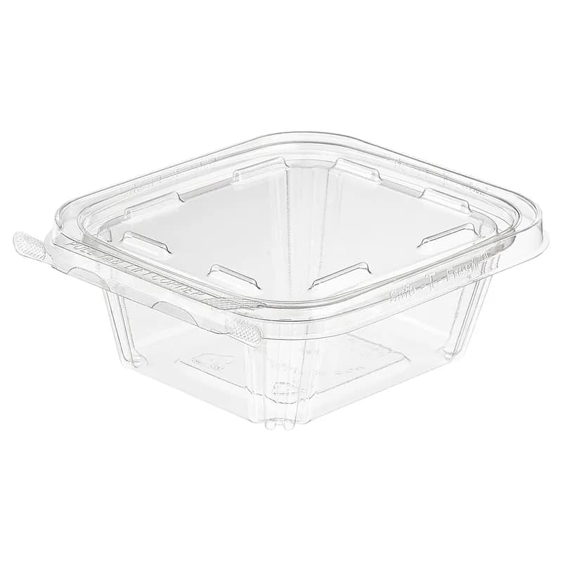 Safe-T-Fresh® Deli Container Hinged With Flat Lid 12 OZ RPET Clear Rectangle 240/Case