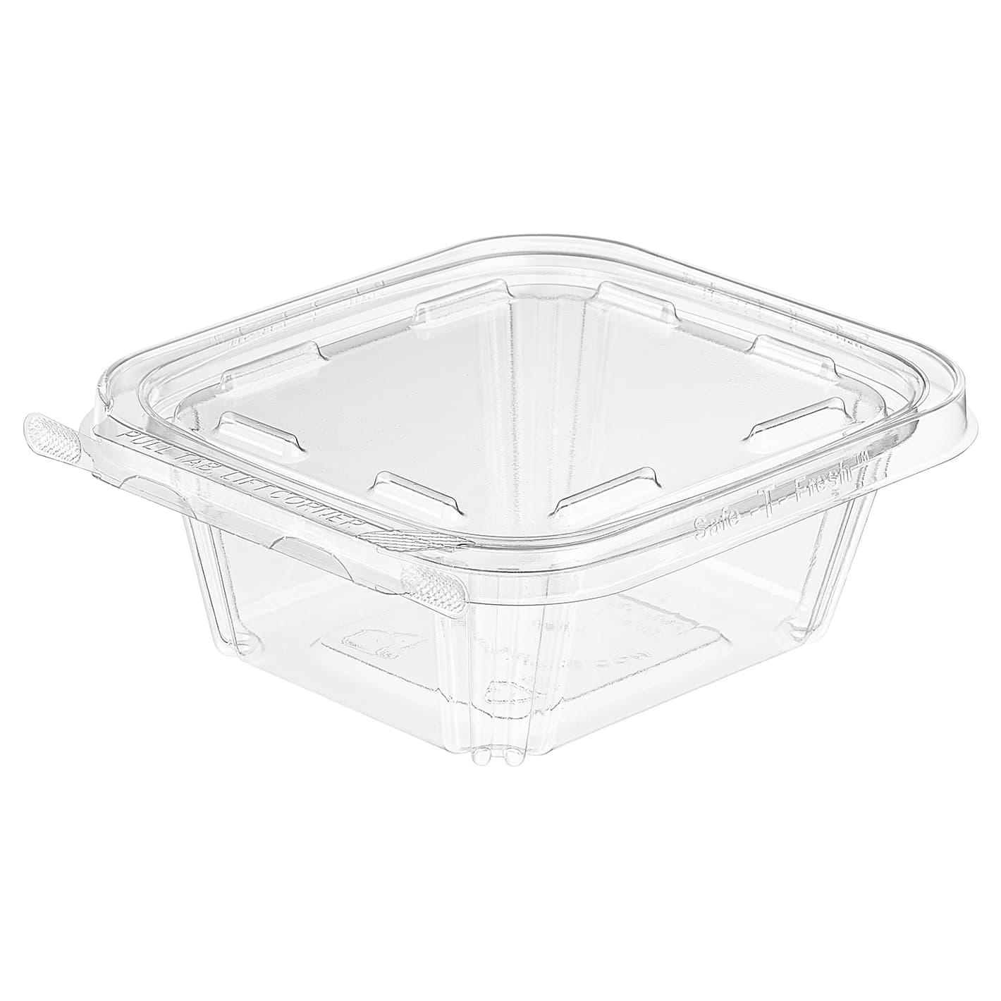 Safe-T-Fresh® Deli Container Hinged With Flat Lid 12 OZ RPET Clear Rectangle 240/Case