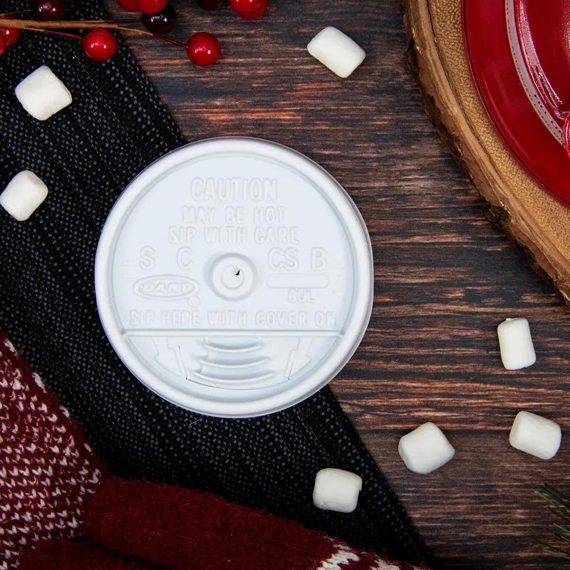 Dart® Lid Flat 3.32X0.5 IN HIPS White For 8 OZ Hot Cup Sip Through 100 Count/Pack 10 Packs/Case 1000 Count/Case