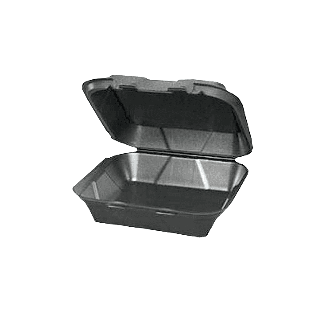 Take-Out Container Hinged 9X9 IN Polystyrene Foam Black Vented 200/Case