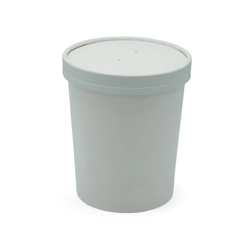 Solo® Flexstyle® Food Container Base & Lid Combo With Flat Lid 32 OZ Double Wall Poly-Coated Paper White 250/Case