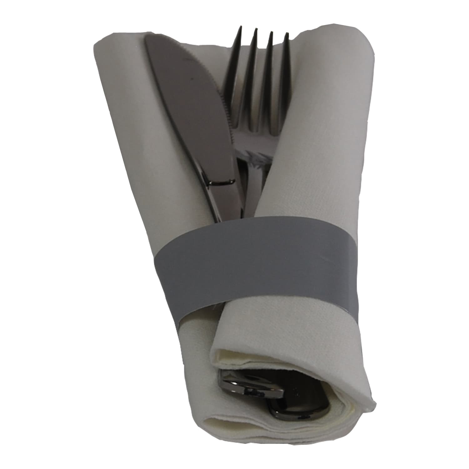 3PC Cutlery Kit PS Silver Pre-Rolled With White Napkin,Fork,Knife 100/Case