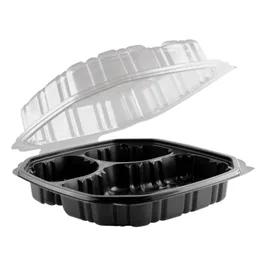 Take-Out Container Hinged With Dome Lid 9.5X10.5 IN 3 Compartment PP Black Clear Convertible Anti-Fog 100/Case