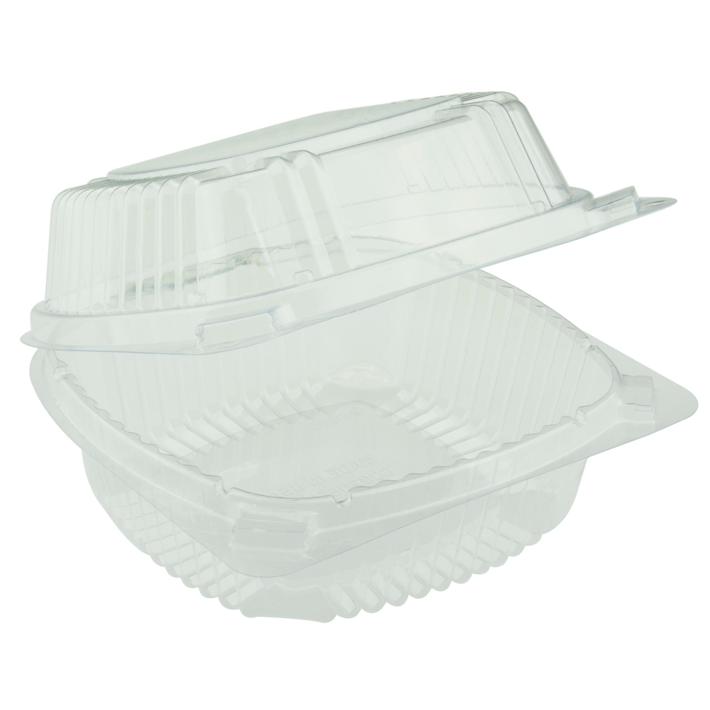 Take-Out Container Hinged With Dome Lid 6X6X3 IN PLA Clear Square 500/Case