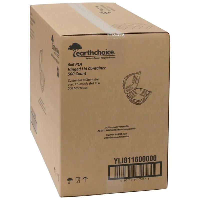 Take-Out Container Hinged With Dome Lid 6X6X3 IN PLA Clear Square 500/Case
