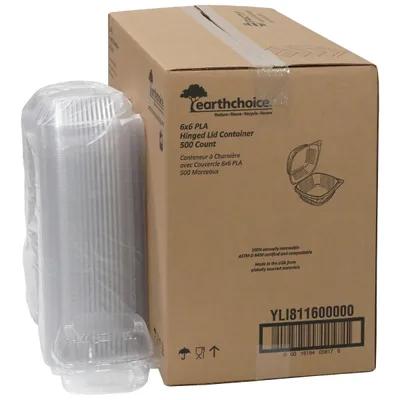 Take-Out Container Hinged With Dome Lid 6X6X3 IN PLA Clear Square 500/Case
