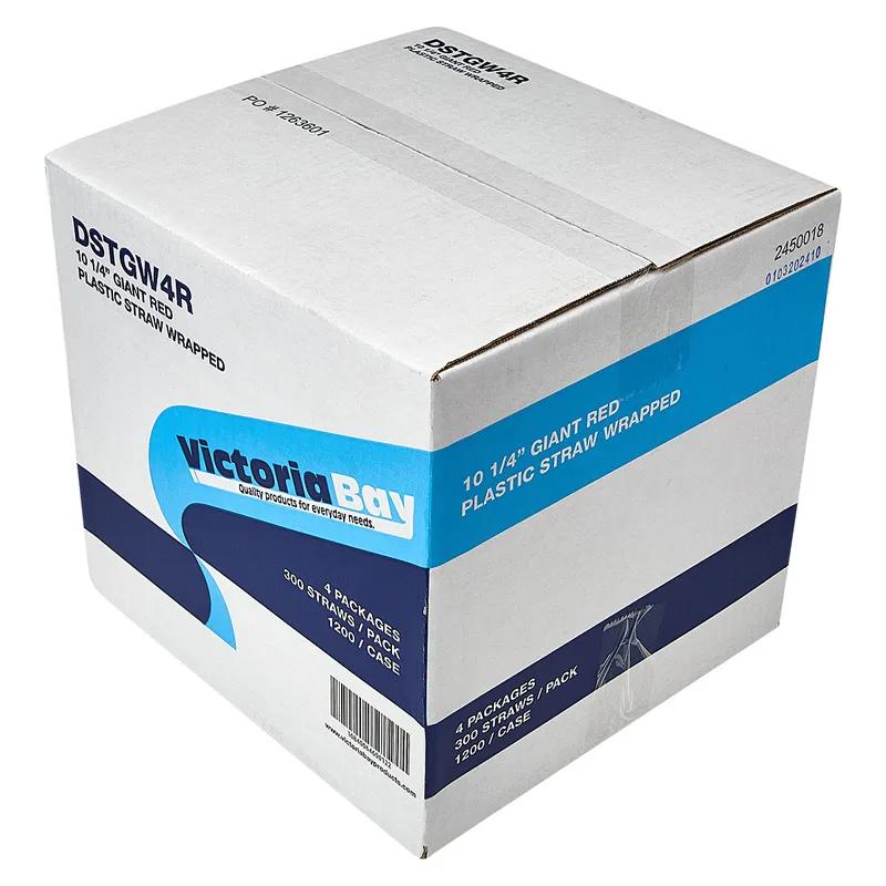 Victoria Bay Giant Straw 10.25 IN PP Red Paper Wrapped 300 Count/Pack 4 Packs/Case 1200 Count/Case