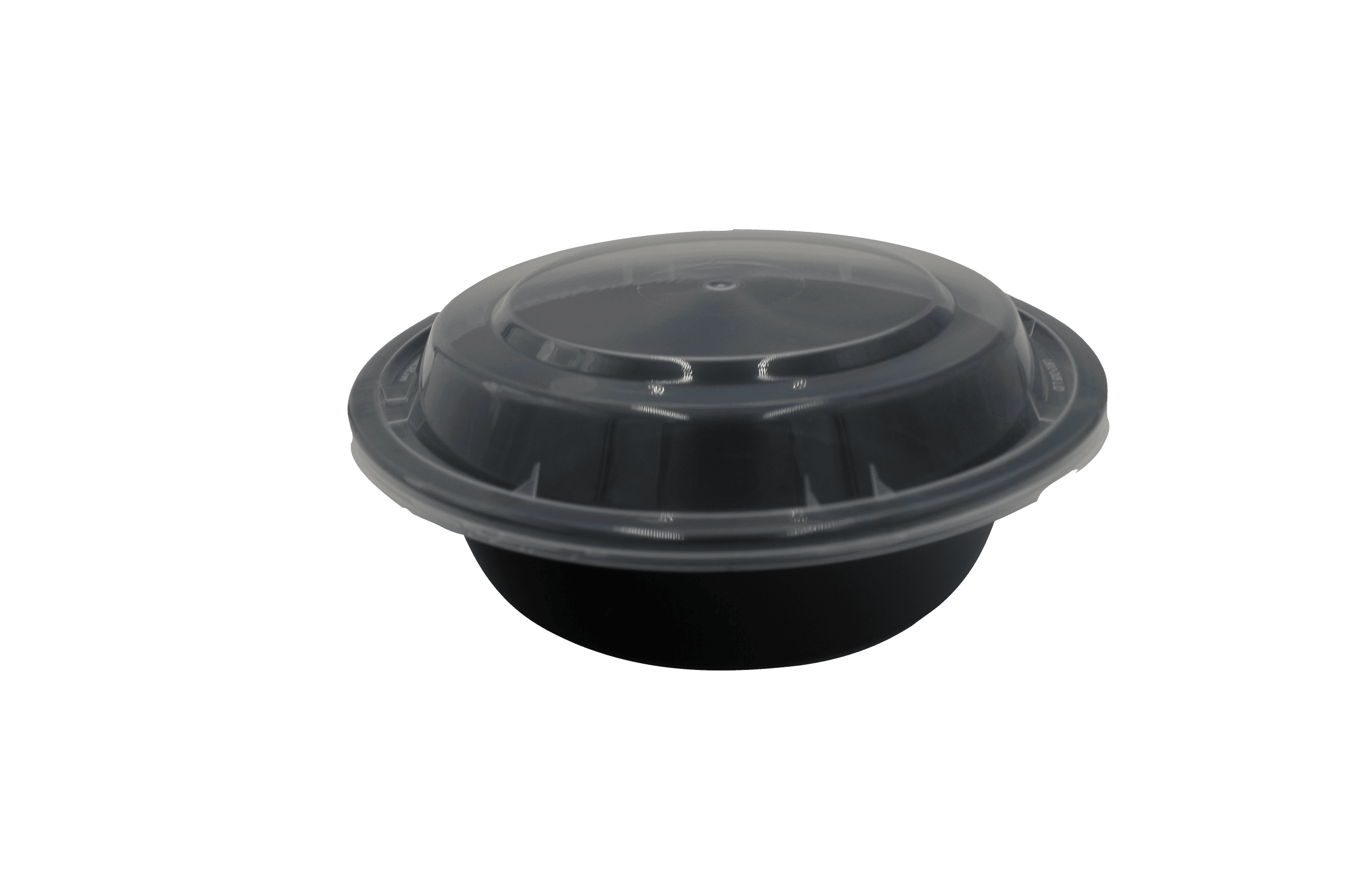 Take-Out Container Base & Lid Combo With Dome Lid 16 OZ Plastic Black Clear Round 150/Case