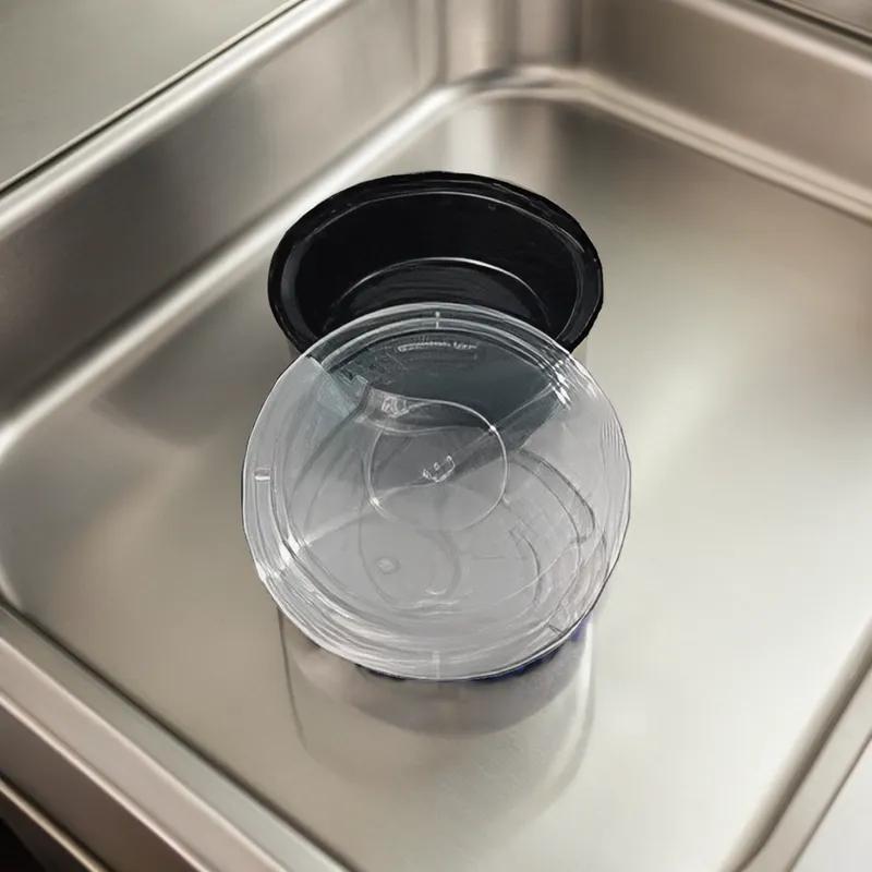 Take-Out Container Base & Lid Combo With Dome Lid 16 OZ Plastic Black Clear Round 150/Case