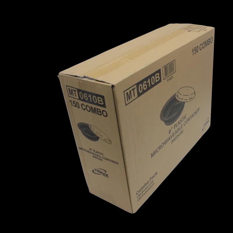 Take-Out Container Base & Lid Combo With Dome Lid 16 OZ Plastic Black Clear Round 150/Case