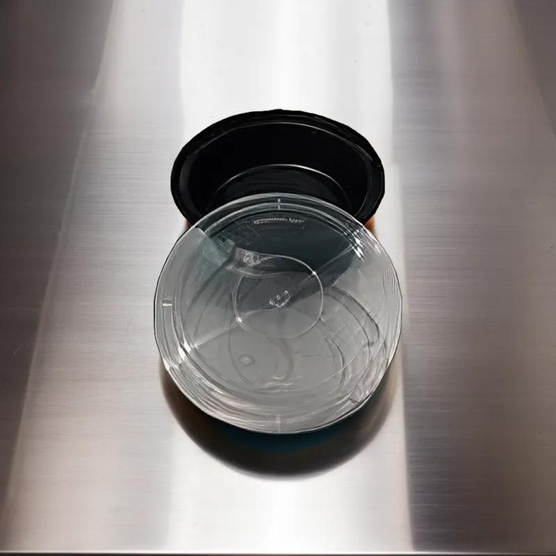 Take-Out Container Base & Lid Combo With Dome Lid 16 OZ Plastic Black Clear Round 150/Case