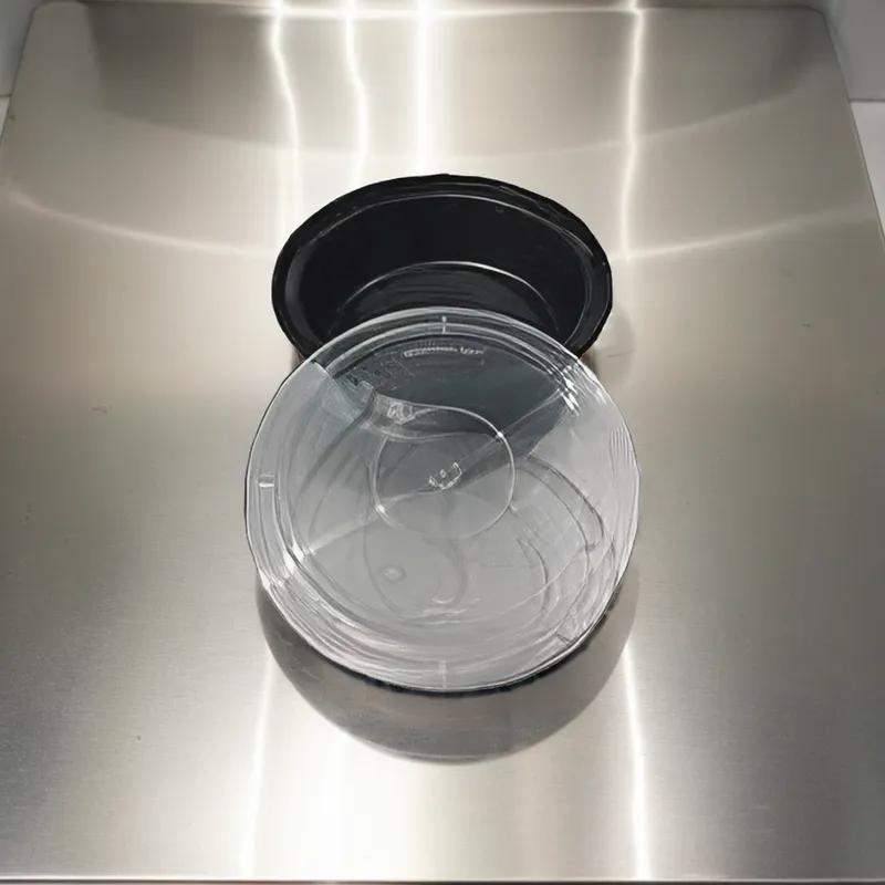 Take-Out Container Base & Lid Combo With Dome Lid 16 OZ Plastic Black Clear Round 150/Case