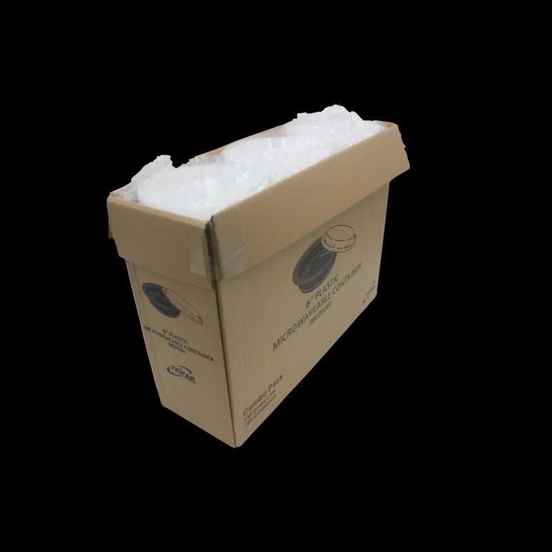 Take-Out Container Base & Lid Combo With Dome Lid 16 OZ Plastic Black Clear Round 150/Case