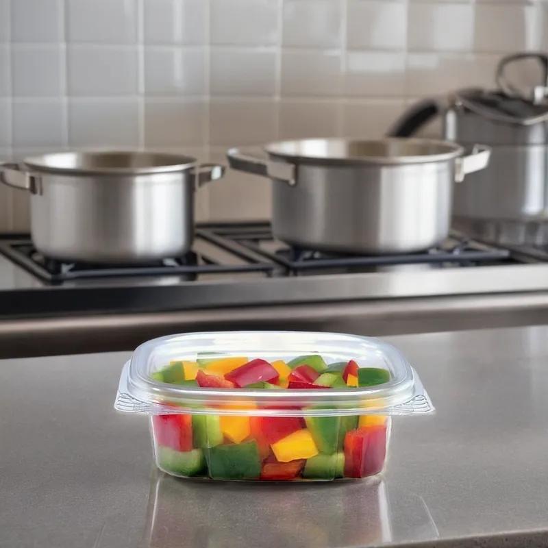 Crystal Seal® Deli Container Hinged With Flat Lid 4 OZ PET Clear Square 400/Case