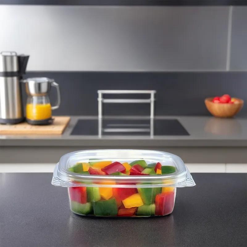 Crystal Seal® Deli Container Hinged With Flat Lid 4 OZ PET Clear Square 400/Case