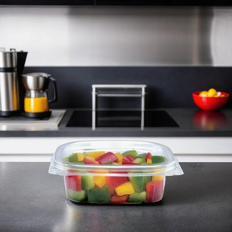 Crystal Seal® Deli Container Hinged With Flat Lid 4 OZ PET Clear Square 400/Case