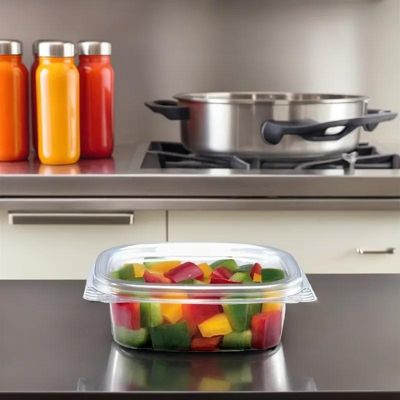 Crystal Seal® Deli Container Hinged With Flat Lid 4 OZ PET Clear Square 400/Case
