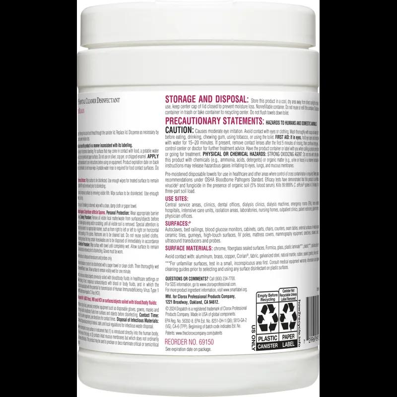 Dispatch® Fruity Floral Bleach Disinfectant Multi Surface Wipe Bleach Antibacterial 150 Count/Pack 8 Packs/Case