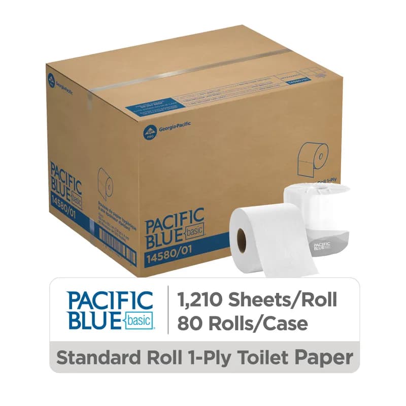 Pacific Blue Basic Toilet Paper & Tissue Roll 4X3.8 IN 1PLY White Standard EPA Indicator 1210 Sheets/Roll 80 Rolls/Case