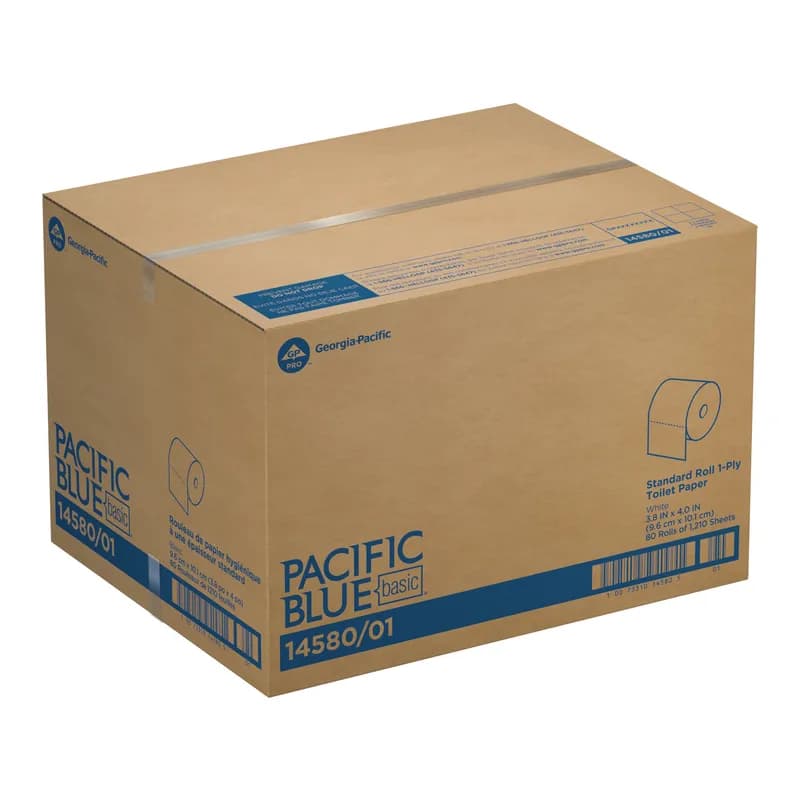 Pacific Blue Basic Toilet Paper & Tissue Roll 4X3.8 IN 1PLY White Standard EPA Indicator 1210 Sheets/Roll 80 Rolls/Case