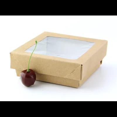 Kray Bakery Box 12 OZ 3.9X3.9X1.6 IN Corrugated Paperboard Kraft With Window 25 Count/Pack 10 Packs/Case 250 Count/Case